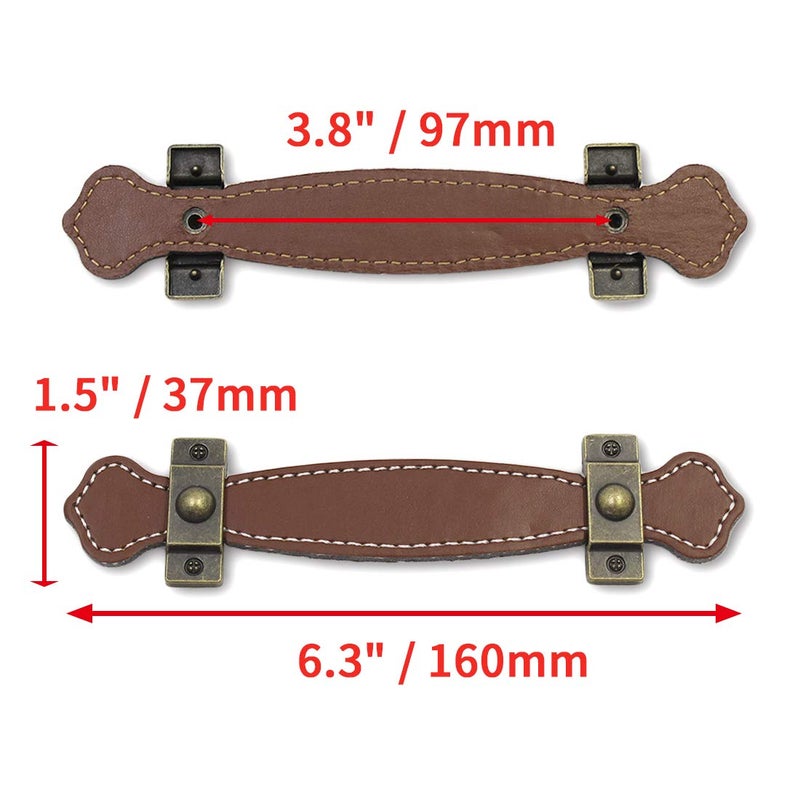 Seimneire 6pcs Surface Leather Furniture Handle, 6.3" Retro Style Leather Pull Handle for Drawer/Cabinet/PU Suitcase - Brown - Image 5